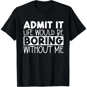 Men's Plus Size Casual Seamless Cotton Round Neck Short-Sleeve Casual Tee - Menswear Top, Soft Smooth Fabric, "Admit It, Boring" Graphic for Summer Sports, Outdoor Activities