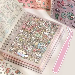 Cartoon Pattern Sticker Book Set, 16 Sheets Cute Cartoon Sticker Book+1 Pink Tweezer, DIY Decorative Sticker for Scrapbooking, Journaling, Gift Wrapping, Sticker Album, Funny Stickers