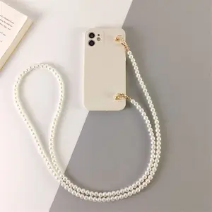 16 Compatible Crossbody Apple 15 Pro Phone Case 14 Pearl Chain 13 Pro Max Wearable 11 with Lanyard 7P/8P for Women