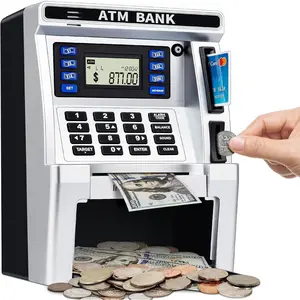Atm piggy bank for kids atm machine for real money with debit card bill feeder coin recognition balance calculator electronic savings safe box gifts for teen boys girls