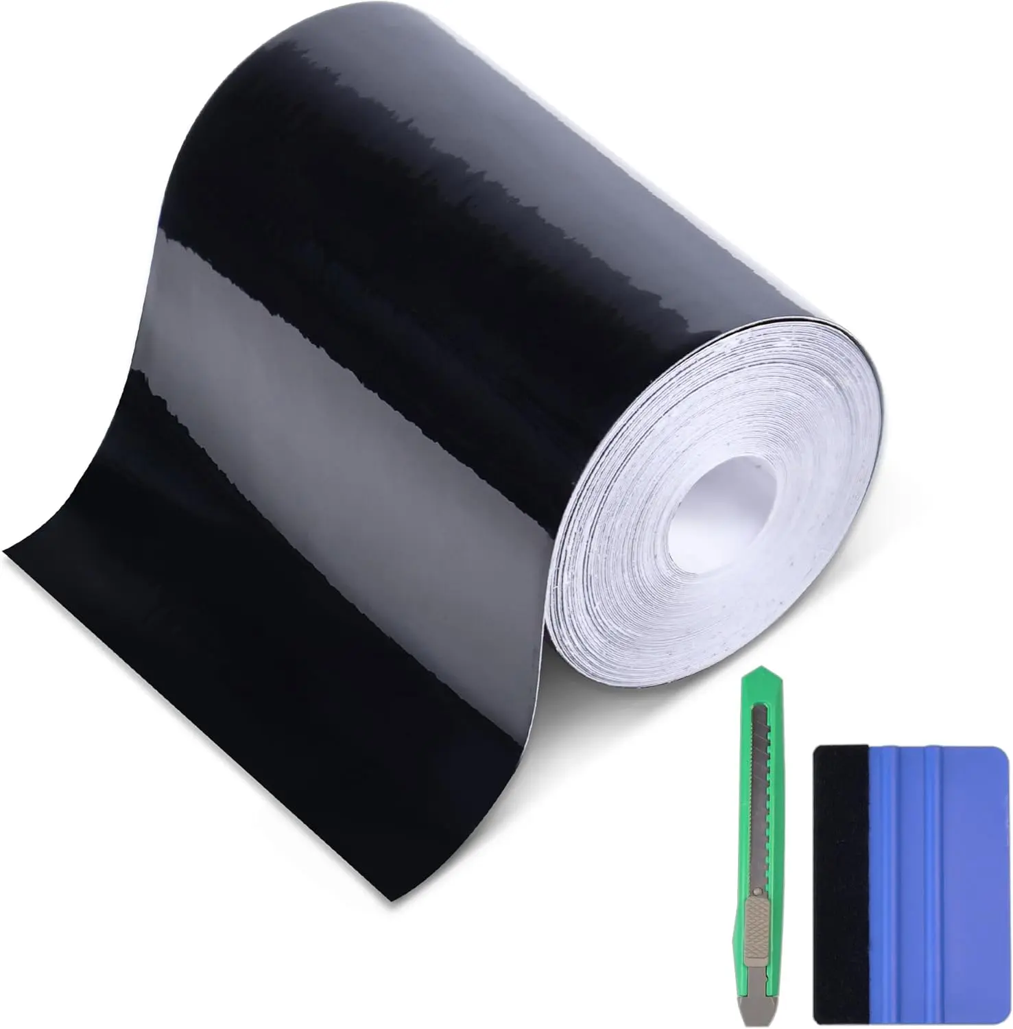 High Gloss Black Vinyl Wrap Tape, 4 Inch x 30ft Self-Adhesive Universal Black Detailing Tape with Tool, Anti-Scratch Sticker for Door Sill Window Trim Edge Guard Protective