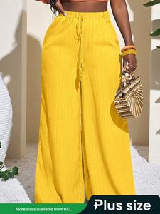 plus size women's solid color wide leg pants, casual high waist loose-fitting trousers, comfortable all-season bottom wear