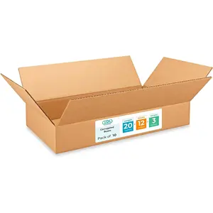 Large Shipping & Moving Boxes 20x12x3 inches (10-Pack) - Extra Strength 200 lb vs Regular - Corrugated Packing Boxes for Moving - Cardboard Box for Delivering - Packing Box by IDL Packaging