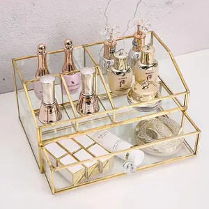 Glass Makeup Brush Holder, Makeup Brush Organizer  Display Box, Nordic Style Elegant Glass Makeup Organizer  Polish Lipsticks Eyeliners Holder for Vanity Bathroom Bedroom Office