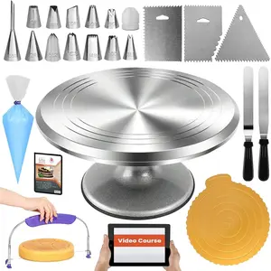 50 count Cake Decorating Supplies Kit with 12"  Rotating Cake Turntable Stand, Professional Leveler, Straight & Offset Spatulas, 12 Numbered Icing Tips & Bags