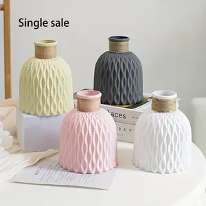 Wavy Pattern Plastic Vase, 1 Count Modern Flower Arrangement Vase, Imitation Porcelain Flower Vase, Home Decoration Supplies for Living Room Bedroom, Table Decor, Decorating, Table Decor, Ornaments, Decorative Vase