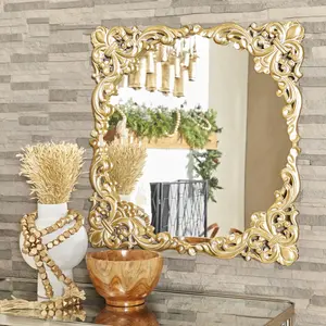 Floral Gold Metal Ornate Baroque Room Wall Mirror with Distressed Details