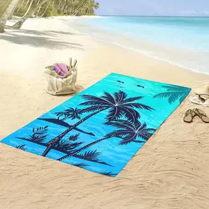 Lightweight Microfiber Beach Towel Featuring Vibrant Seascape and Coconut Tree Design with Quick-Dry and Strong Wrap Capabilities Ideal for Beach and Pool