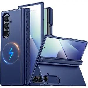for Samsung Galaxy Z Fold 7 Case with Stand, Fit for Magsafe, Hinge Protection, Screen Protector, Built-in Hidden Kickstand, Slim Shockproof Phone Case for Galaxy Z Fold 7-Blue