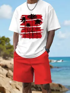 Men's Fashion Graphic Printed Short Sleeve T-Shirt Set with Shorts, Street Style Casual, Summer Essential Two-Piece Set