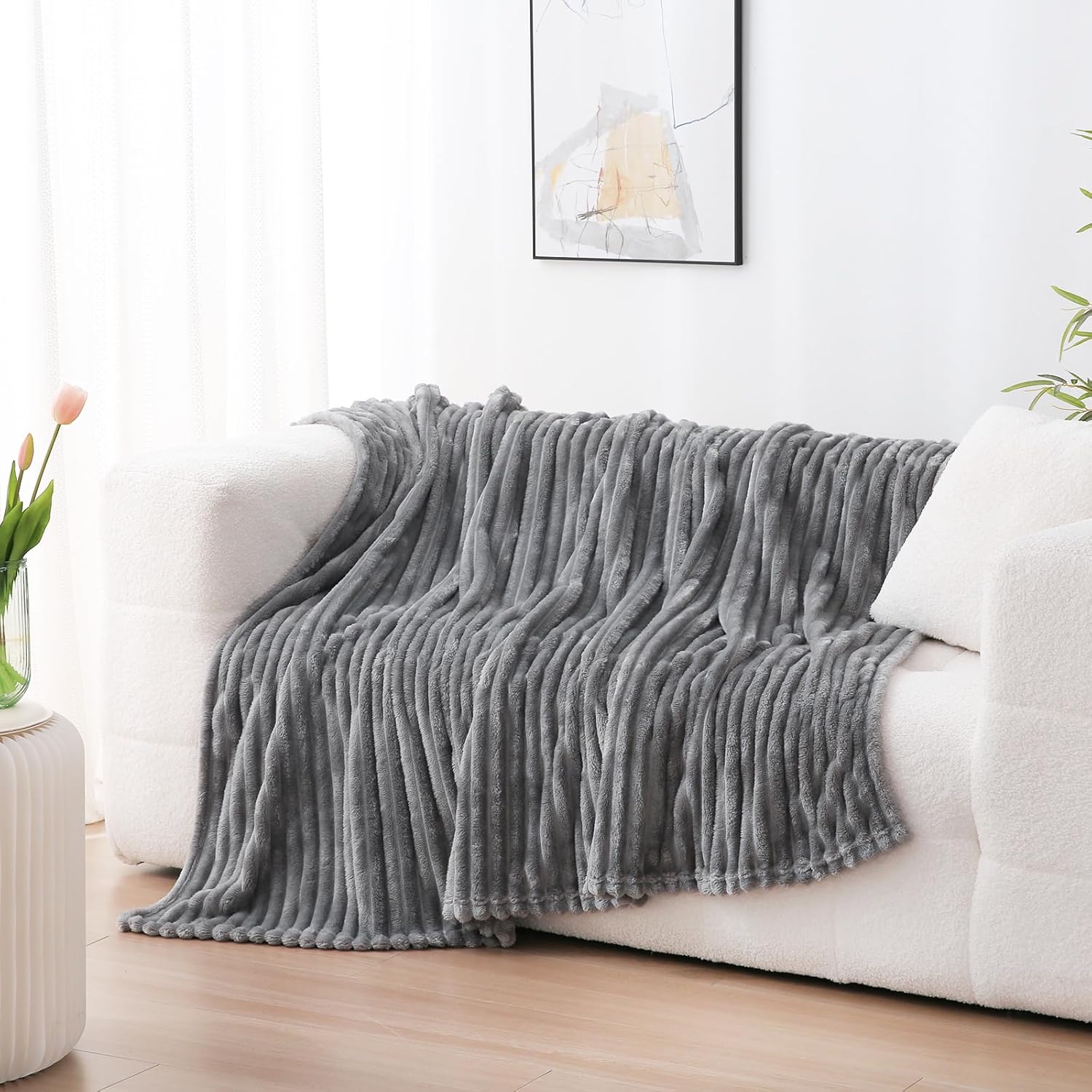 Fleece Throw Blanket for Couch Sofa or Bed Super Soft Throw Blanket Premium Silky Flannel Fleece 3D Ribbed Jacquard Lightweight Bed Blanket All Season Use,back to school,back to school shopping,home decor