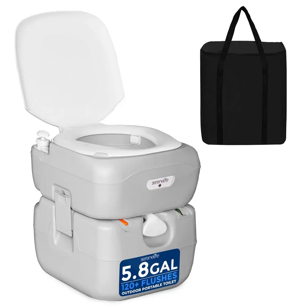 5.8 Gallon Portable Camping Toilet | Leak-Proof Heavy-Duty HDPE Outdoor Toilet with Detachable Flush Tank, Piston Flush Pump, Hand Sprayer & Carry Bag Included – Perfect for Home, Travel & Emergency Use