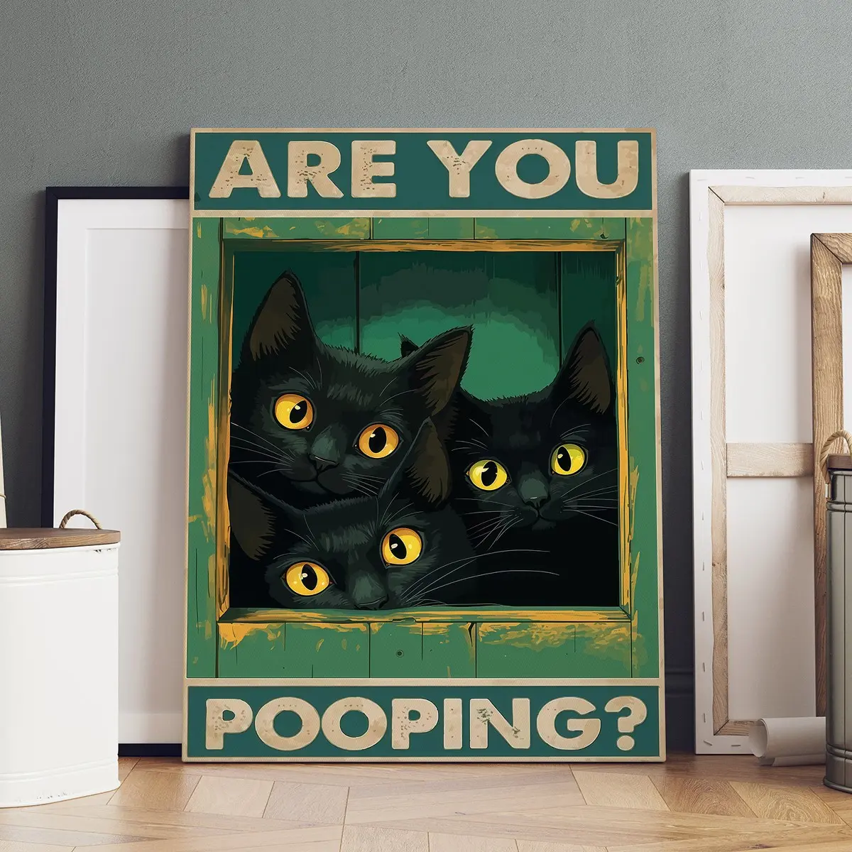 1 Count wooden frame canvas, "Are you pooping?" Humorous bathroom decoration print posters, retro, Vintage Wall Art and funny animal interesting posters, fashionable home art wall decoration, modern living room and bedroom decoration, exquisite gifts