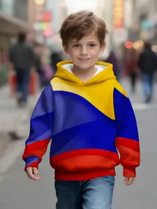 boys' hooded sweatshirt Colombian Flag Colors Pattern Print All-over print Autumn and Winter Edition leisure sports Boys' clothing, toddler boys' apparel, trendy items for boys, Christmas, children