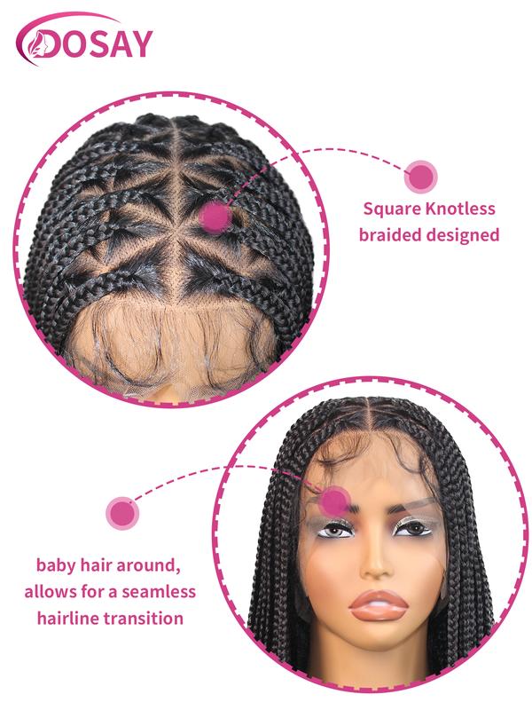 Triangle Box Braided Wigs 26 Inch Synthetic Full Lace Wig Handmade Knotless Box Braids With Baby Hair For Black Women