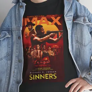 Aesthetic Sinners 2025 Action Movie Streetwear Unisex Graphic Short Sleeve T-Shirt, Graphic Print T-Shirt