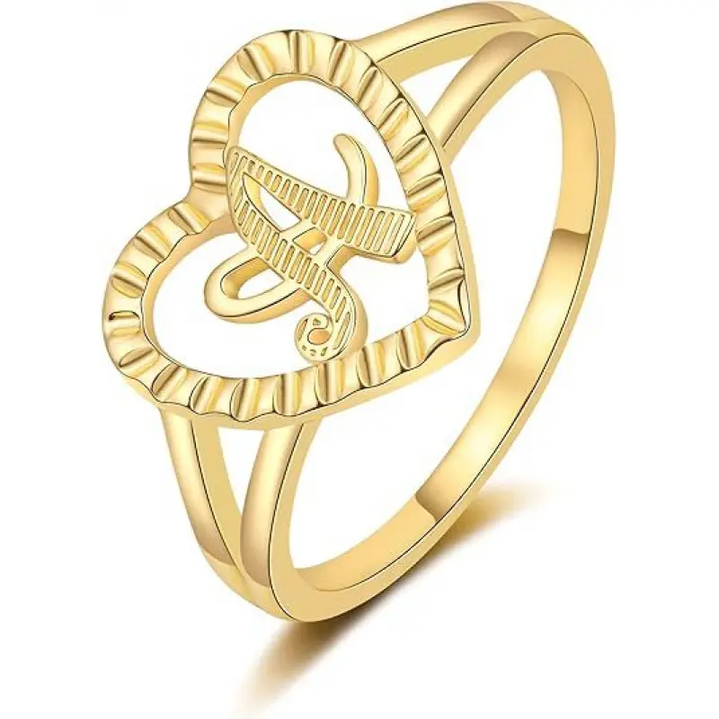 Soocosisx Niche Versatile Copper Gold-Plated 26 English Letter Ring with Heart Hollow Design, DDJZ0008 Adjustable Ring Jewelry 14K Gold-Plated