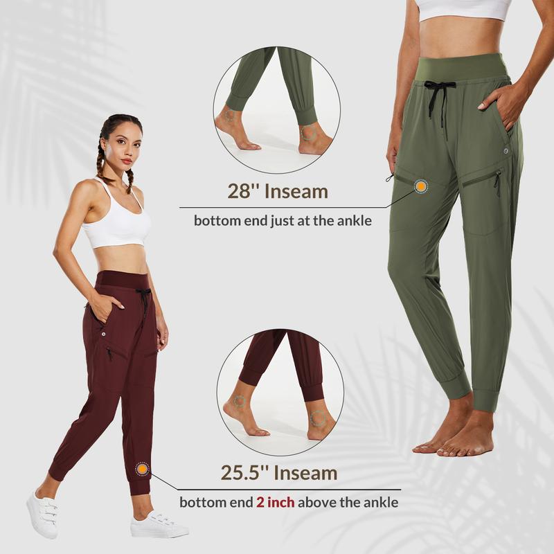 baleaf Women 25.5"/28" Joggers 5 Zipper Pockets Lightweight Quick Dry Hiking Pants High Waist Travel Athletic UPF50+ Gym Outfits Lounge Home Scrub Pants