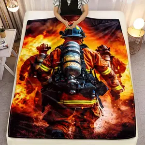 1pc Firefighter-Themed Blanket - Soft Flannel Bedspread With Firefighters Rescue Scene Print, All-Season Warmth Sofa Bed Camping Office - Emergency Design Bedding S & (Washable), 2D Flat