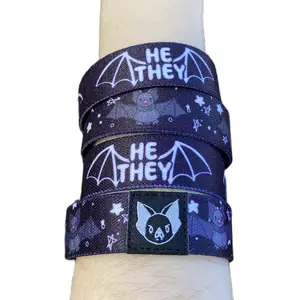 He/They Pronouns Bat Bracelet - Double-Sided Elastic Wristband (only one included)