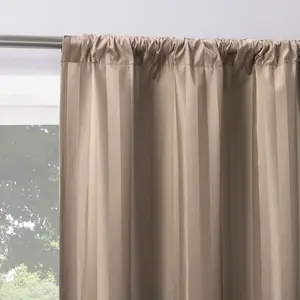 2pc 37"x84" Sun Zero Dimani Satin Striped 100% Blackout Rod Pocket Curtain Panel Pair Taupe: Energy Efficient, Noise Reduction