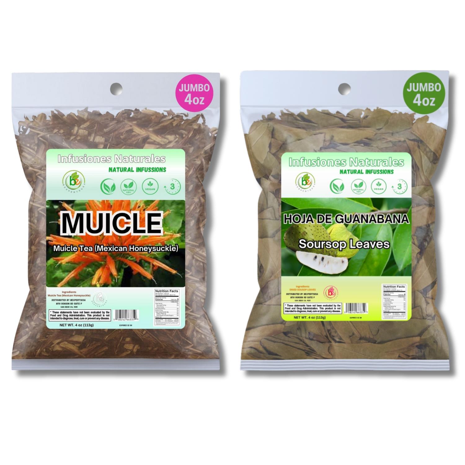 VIRAL Combo – Guanábana (Soursop) Leaves Tea + Muicle Tea – 4 oz Each – 100% Natural, Mexican Herbal Infusion – Wildcrafted, Non-GMO, Vegan