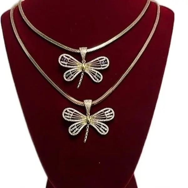Gold Plated Dragonfly Pendant 20in Necklace with Elegant Chain Design