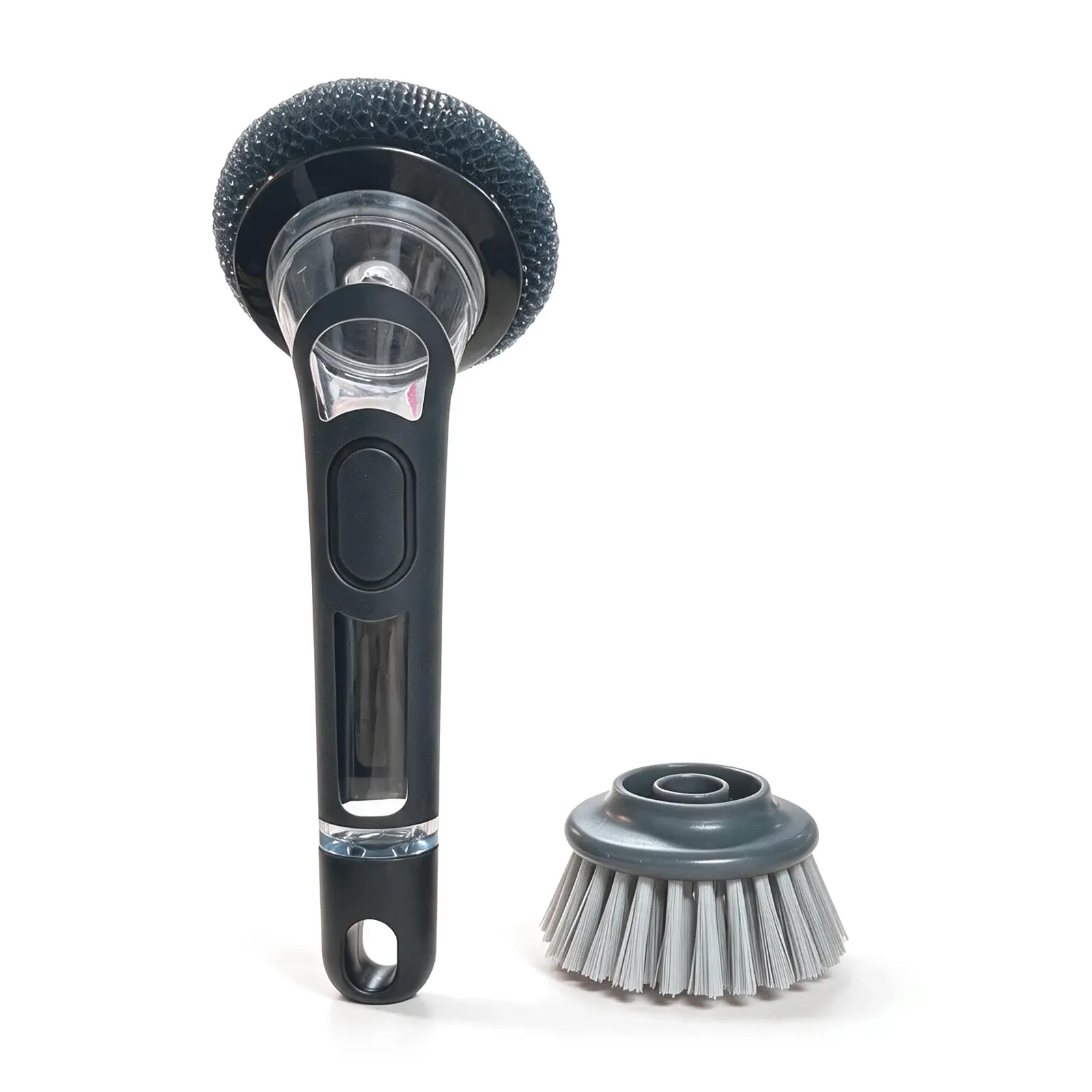 Kitchen Dish Brush with Soap Dispenser, Long Handle Cleaning Brush with 2 Brush Heads for Cookware, Sink and Kitchen Cleaning