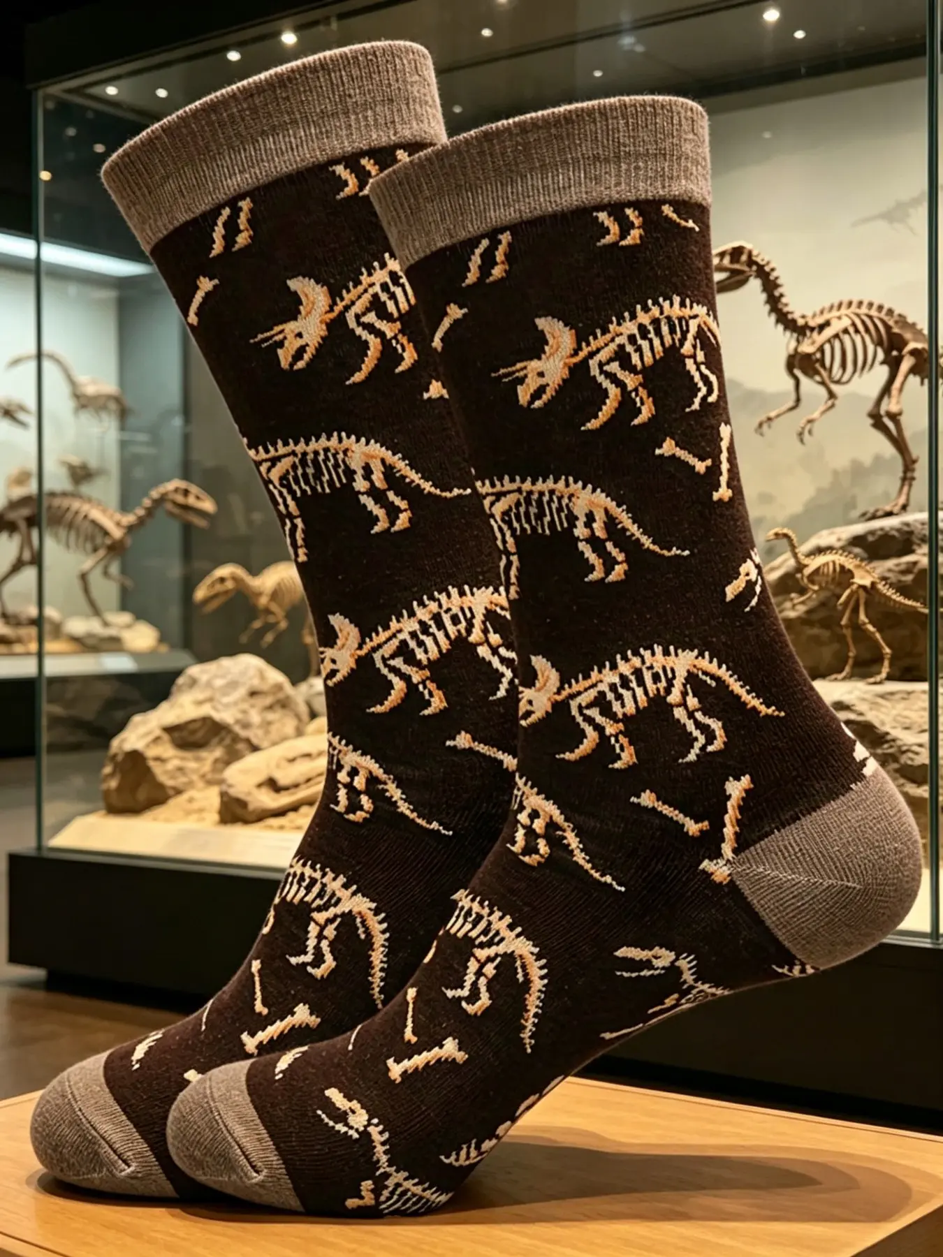 Men's Dinosaur Skeleton Crew Socks, Retro Style, Elastic Breathable Anti-Odor, Wear-Resistant Ankles, Ideal for Daily & Trendy, All Season Socks