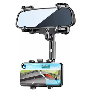 Adjustable Car Phone Holder 360° Rotatable Rearview Mirror Phone Holder Retractable Car Phone Navigation Bracket Car Phone Stand Cell Phone Mount Universal Car Interior Accessories Car Mount For Phone Car Mount Smartphone
