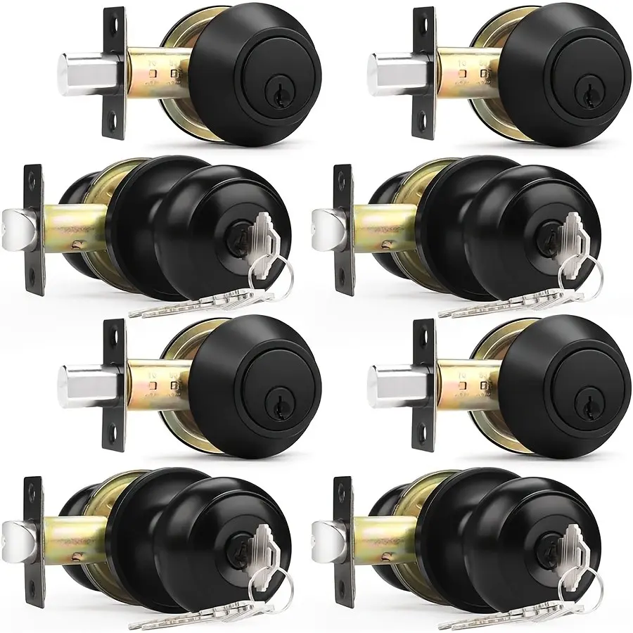 Matte Black Front Door Lockset with Single Cylinder Deadbolt & Door Knob, Keyed Alike Entry Door Lockset