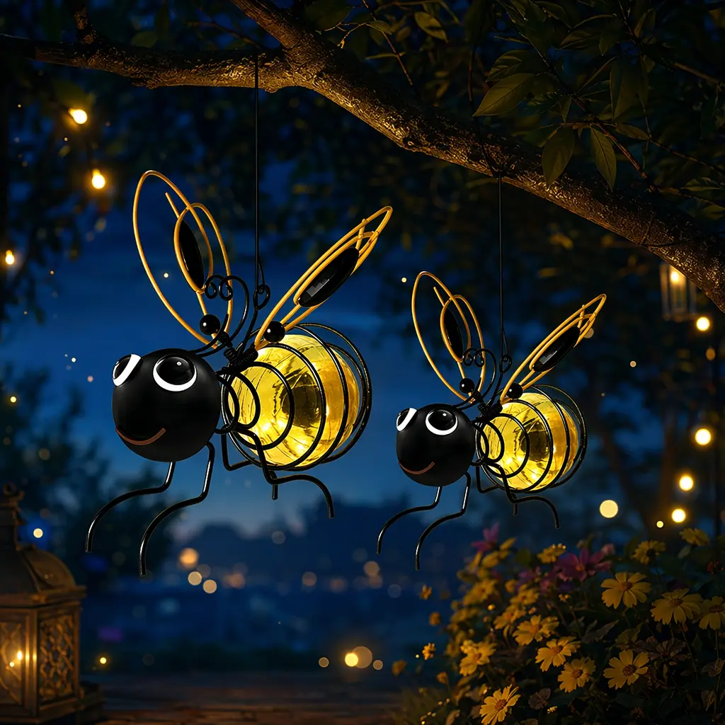 2pc Hanging Bee Solar Garden Decor Lights, Outdoor Statue Figurine Decorations for Patio, Yard, Balcony Housewarming Ornament, home decor