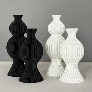 A 3D printed vase,Black and white matte plastic vases,Modern Art Decorative Vases,Minimalist Bohemian,Aesthetic Flower Vases for Entryway, Mantle,and Bookshelf,Living Room,Shelf,Dining Table, Ornaments