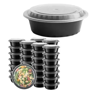 48 oz. Black Round Microwavable Heavy-Weight Container with Dome Lid - 50/Pack Disposable