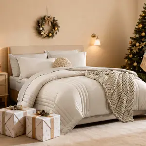 Monbix Full Comforter Set - 7 Pieces Apricot Beige Bed in a Bag Full Size Bedding Sets with Comforters, All Seasons Down Alternative Comforter with Sheets,Pillowcases & Shams