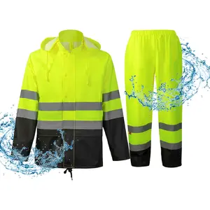 High Vis Rain Suit, Class 3 High Visibility Rain Gear for Men, Rain Suits for Men Waterproof with Nterior Mesh, Zipper