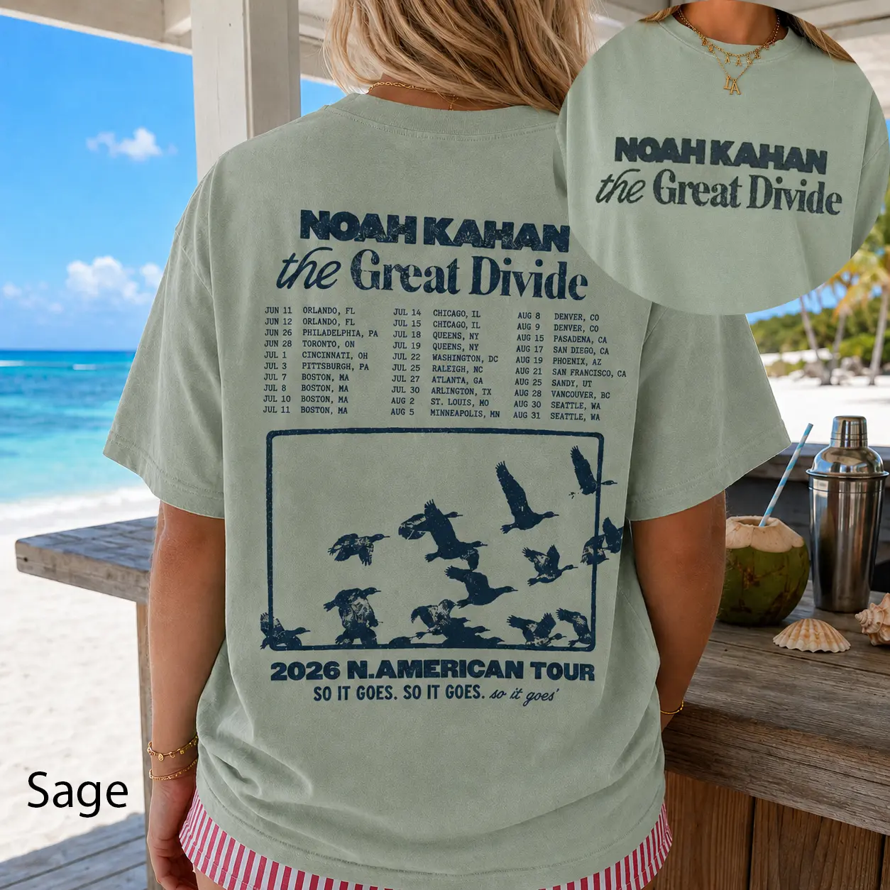 Noah Kahan The Great Divide Tour '26 Sage Comfort Colors T-Shirt, Folk Indie Music Merchs Fans Gift