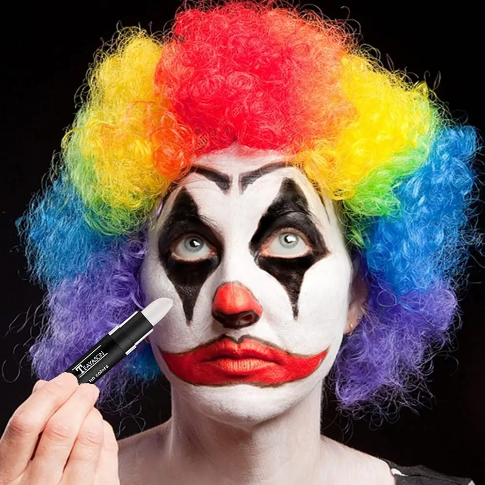 3 count Makeup Clown Cream-Blendable Sticks - Professional White, Black, and Red Face & Body Paint for Halloween SFX Makeup, Eye Black, and Sports Festival Makeup.