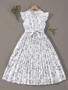 Girls Floral Print Button Embellished Ruffle Dress, Sweet Cute Style, Perfect for Daily Wear and Vacation, Floral Printed Dress