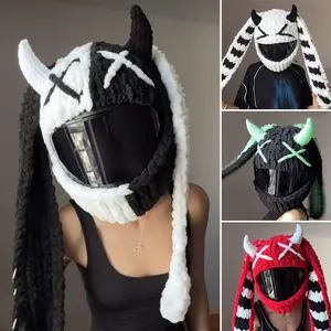 Creative Hand Crocheted Cartoon Personalized Motorcycle Helmet Protective Cover, Trendy Halloween Funny Helmet Cover Headwear