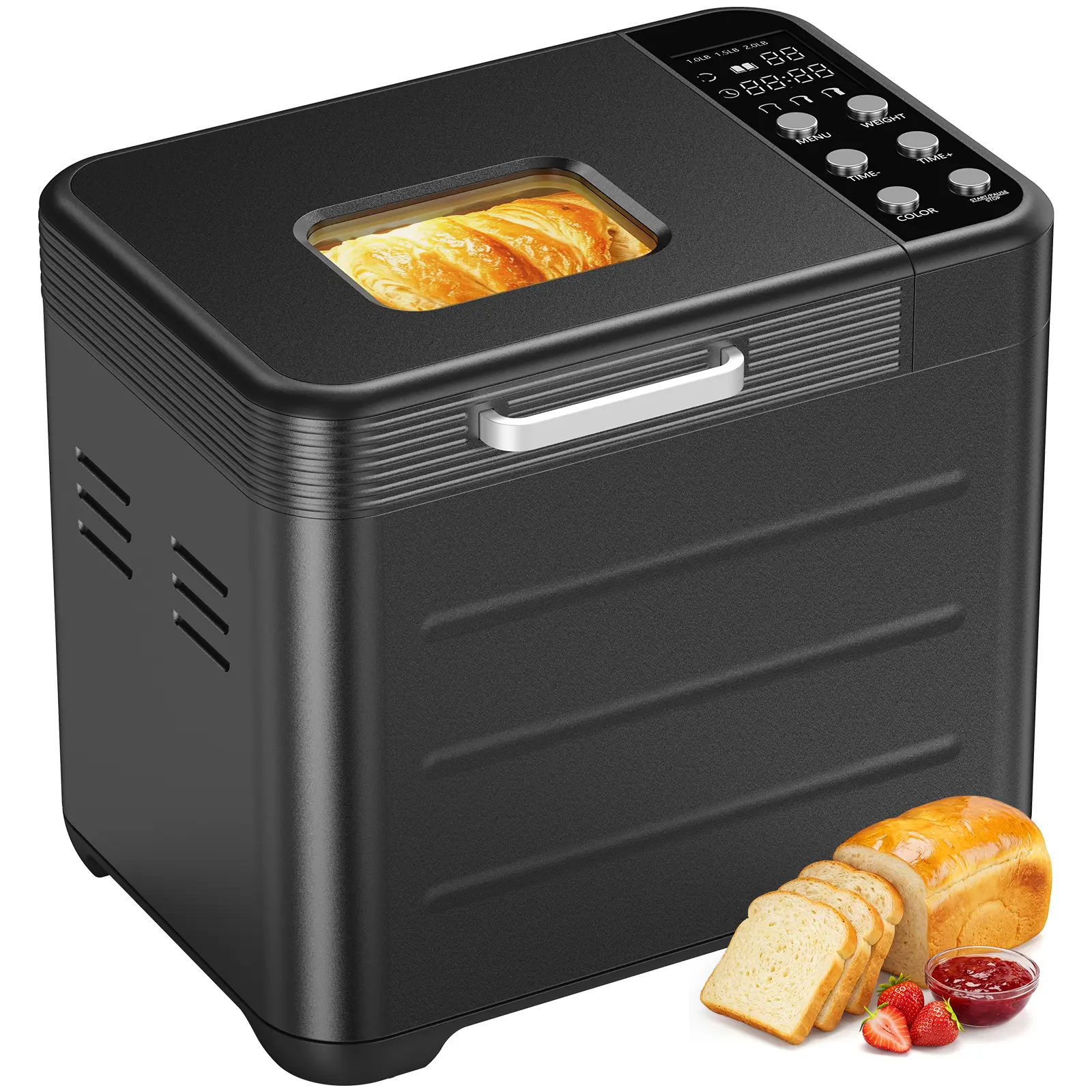 Sweetcrispy Bread Maker, 21-IN-1 Bread Machine, 2LB Automatic Stainless Steel Non-stick, 360° Powerful Circulation Baking, Smart Touch Panel, 3 Loaf Sizes & 3 Crust Colors, 650W, Easy Clean