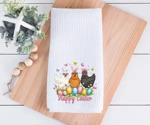 Happy Easter Chickens Kitchen Towel, Cute Easter Home Decor