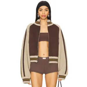 Jaded London Knitted Bomber in Brown
