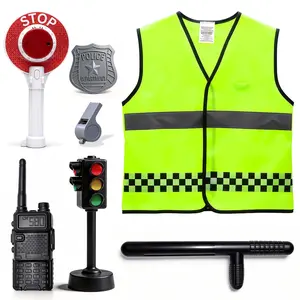 Children Traffic Officer Reflective Vest Set, Realistic Lights, Dual-Sided Stop Sign, Safety Education Toy, Parent-Child Interactive Play