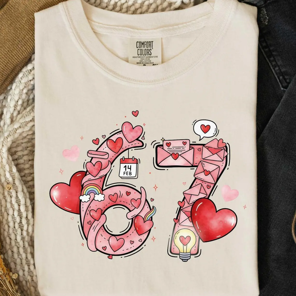 Cupid Days 67 Love Comfort Colors Shirt, 6 7 Valentines Day Shirt, 6 7 Number Meme T-Shirt, Valentines Day Gift, Gift for Her