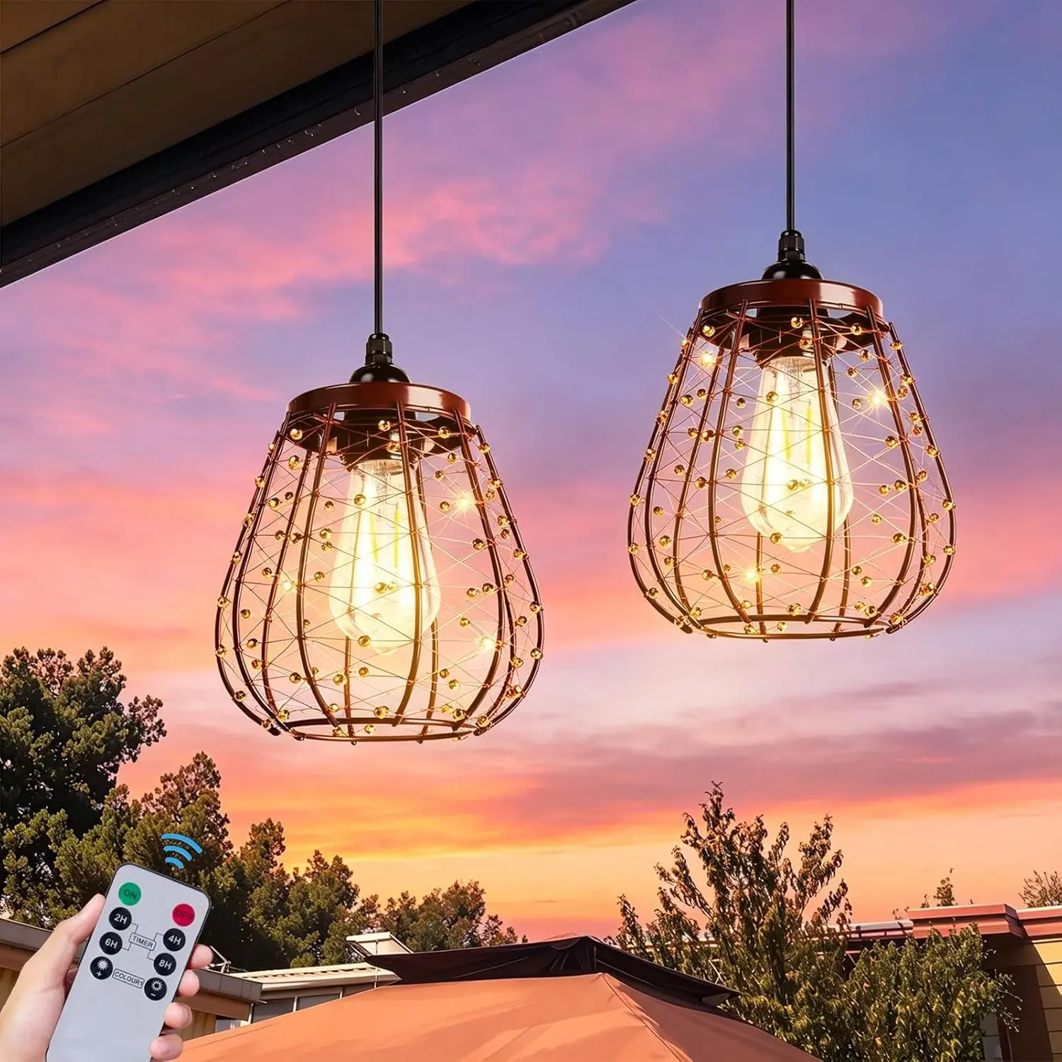Battery Operated Outdoor Chandelier, Battery Operated Hanging Pendant Lights Waterproof for Gazebo, Pergola, Porch, Patio, Indoor & Outdoor Decor Lighting