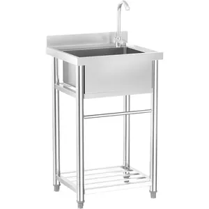 summervibes Stainless Steel Utility Sink with Faucet and Storage Shelf, Compact Freestanding Single Bowl Wash Basin for Restaurant, 19.6"D x 21.6"W x 36.9"H, Kitchen, Laundry, Garage & Outdoor Use summervibes