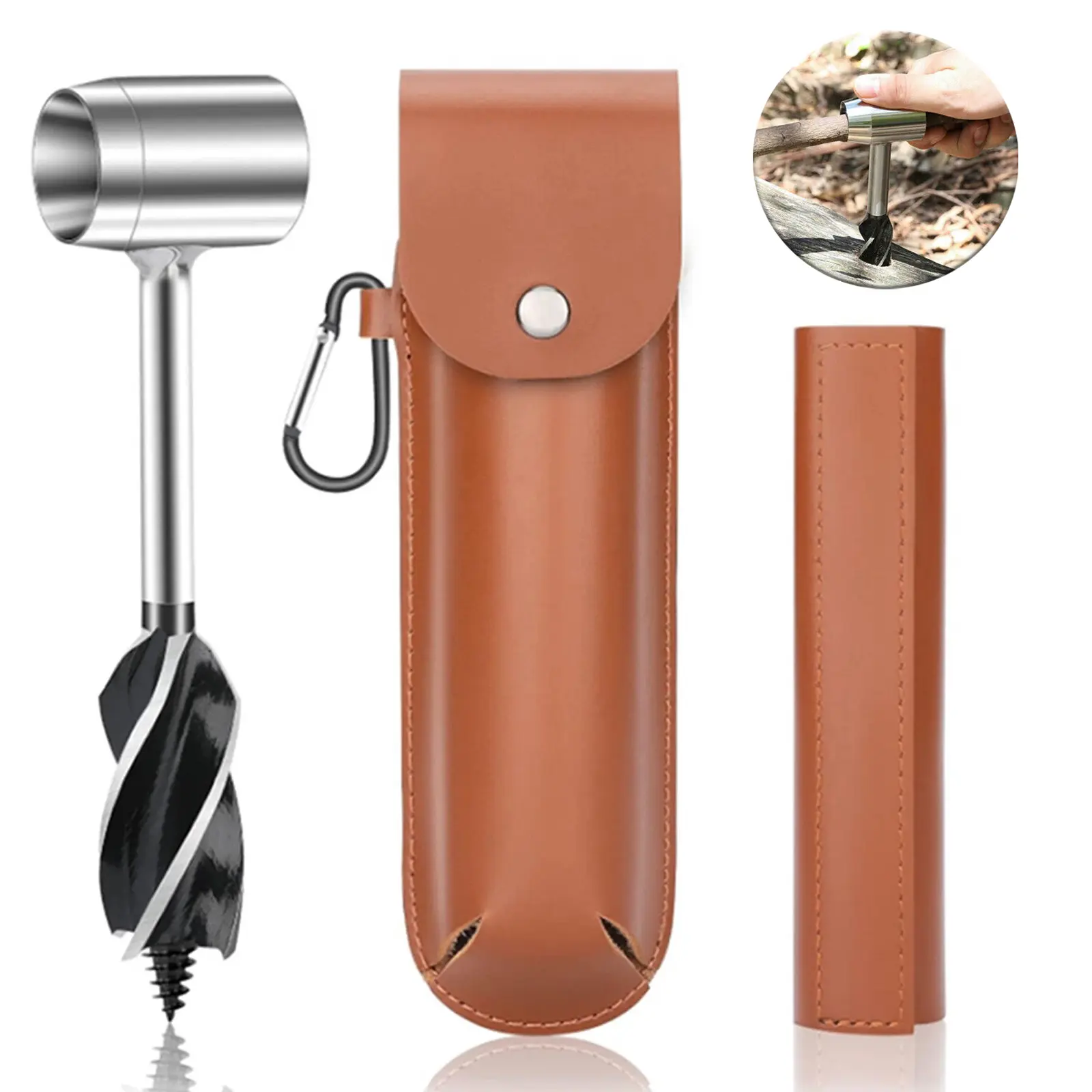 Stainless Steel Auger Wrench Manual Drill for Bushcraft & Woodworking Portable Hand Tools Set, Camping Gear for Outdoor DIY & Shelter Building Survival Gear Equipment Survival Gear