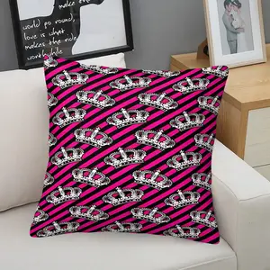 Y2K Bold Aesthetic Throw Pillow with Digital Print, 45cm Square with Inner Cushion, Striped Hot Pink & Black Background with Royal Crown Pattern, Perfect for Sofa & Bedroom Decor, Stylish & Unique Home Accent