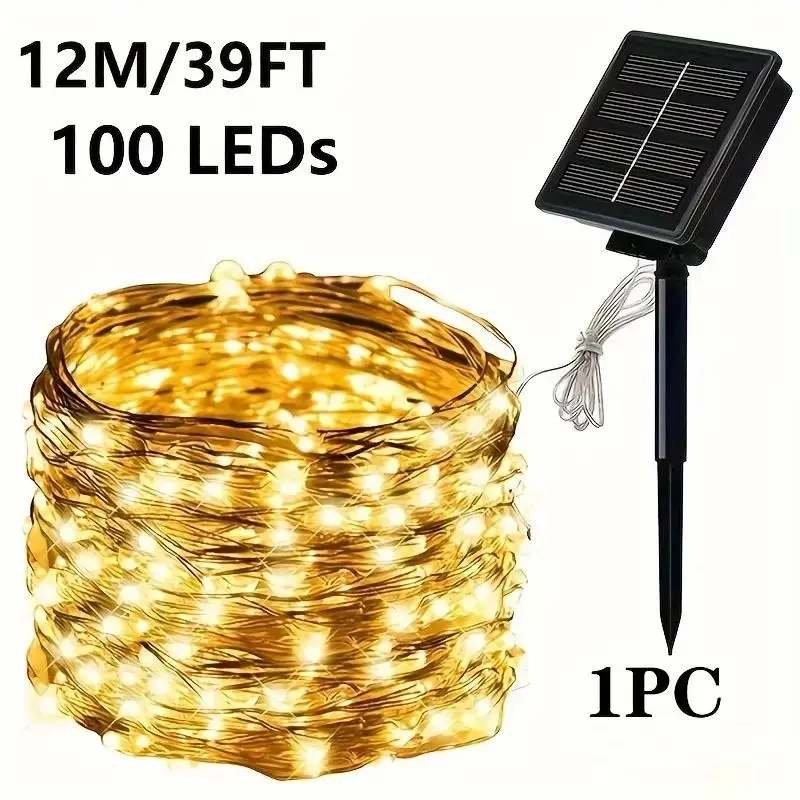 Solar Copper Wire Fairy Lights, 100led/300led, 8 Lighting Modes, Ip65 Waterproof, Waterproof Led Outdoor, Illuminating Led, Atmosphere Light, Decorative Led Light, Garden Patio Path Christmas Wedding Decorations